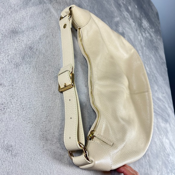 Quince Italian Handwoven Leather Purse Hobo Shoulder Bag Cream Versatile 16" - Picture 2 of 12